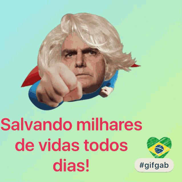 a cartoon of a man pointing with the words salvando milhares de vidas todos dias below it
