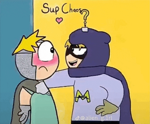 a couple of cartoon characters are hugging each other .
