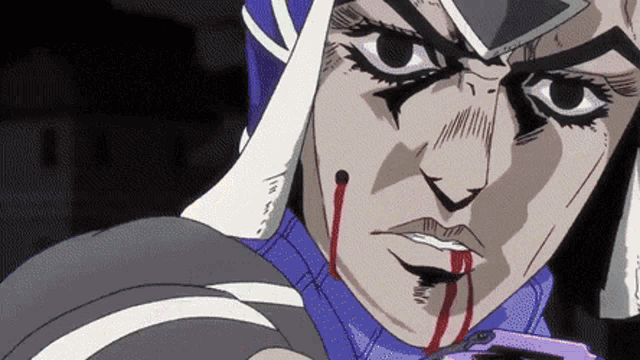 a cartoon character with blood coming out of his nose and mouth