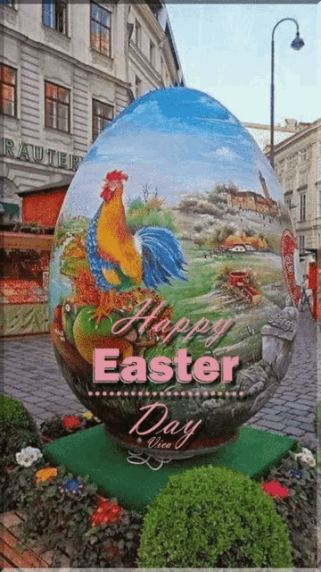 a large easter egg with the words happy easter day on the bottom