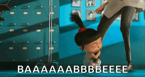 a cartoon of a girl with the words baaaaabbbeeee written below her