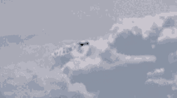a bird is flying through a cloudy blue sky .
