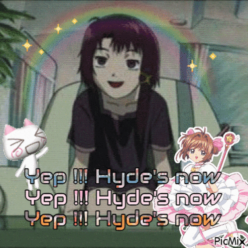 a picture of a girl with the words " hyde 's new yep !!! hyde 's new yep "