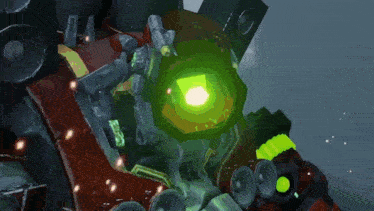 a green light is coming out of a machine