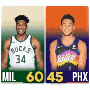 two basketball players one from the bucks and the other from the valley