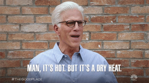Man Its Hot But Its A Dry Heat Ted Danson GIF - Man Its Hot But Its A Dry Heat Ted Danson Michael GIFs
