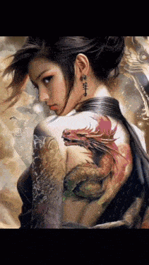 a woman with a tattoo of a dragon on her back