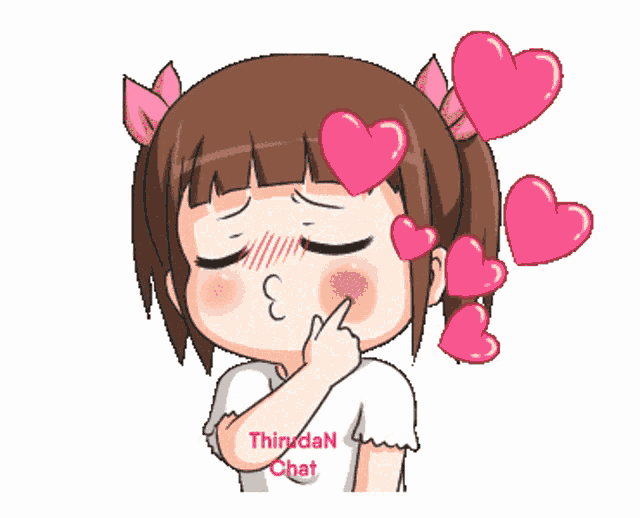 a cartoon of a girl with hearts around her eyes and a third dan chat logo