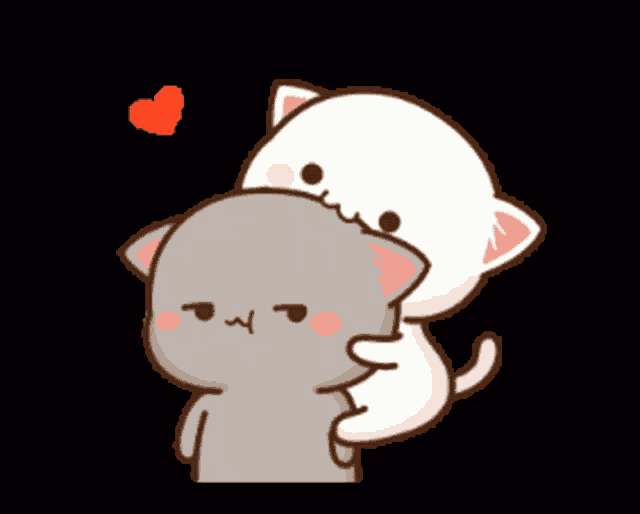 a cartoon of two cats hugging each other with a heart in the background