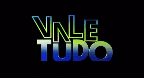 the words vale tudo are written in green and blue on a black background .