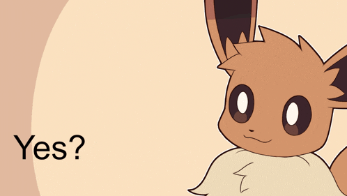 an eevee with its eyes closed and the words yes written below it