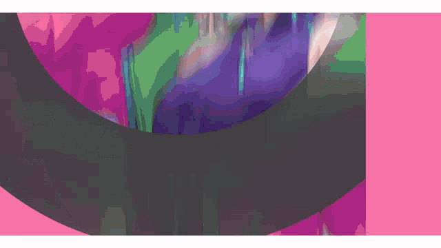 a close up of a person 's face with a pink background and a gray border .