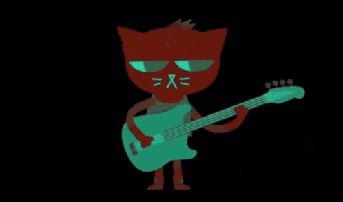 a cartoon cat is playing a guitar with a smiley face