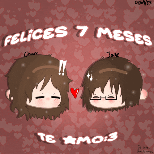 a drawing of two people with the words felices 7 meses on it