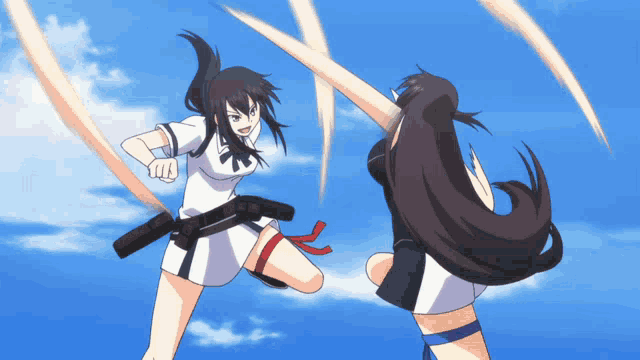 a cartoon of two girls fighting with swords