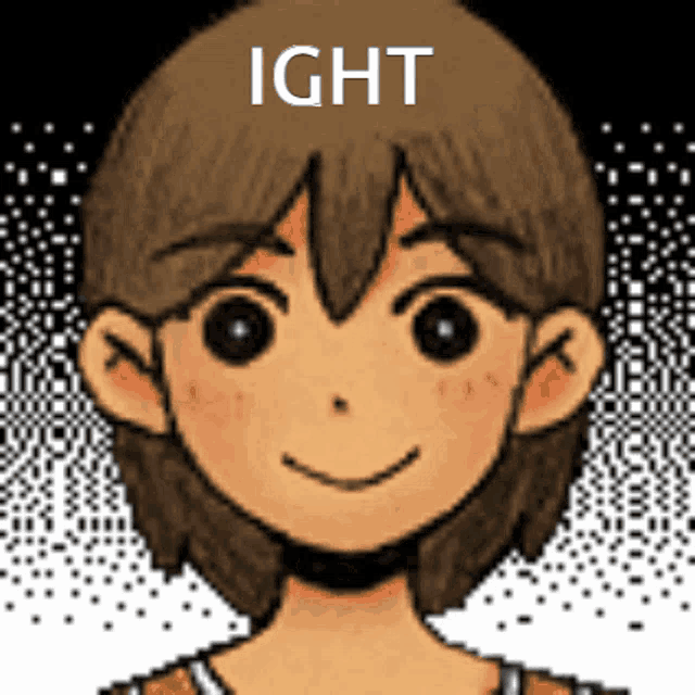 a pixel art of a boy with the words ight above him