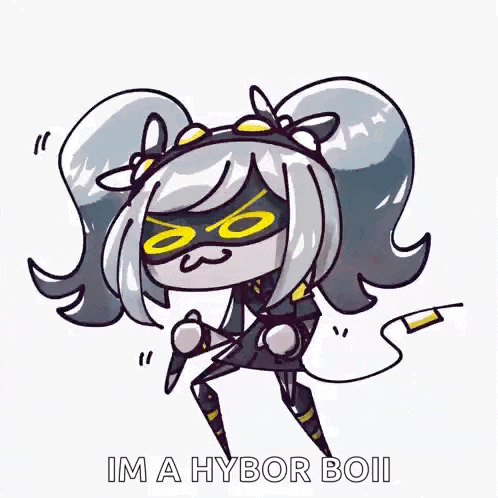 a cartoon of a girl in a mask holding a microphone with the words `` im a hybor boii '' .