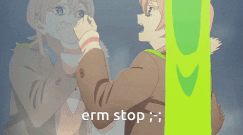 a picture of a girl with the words " erm stop " on the bottom right