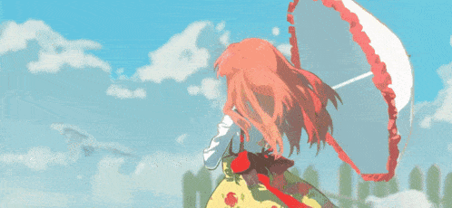 a girl holding an umbrella in a field of flowers