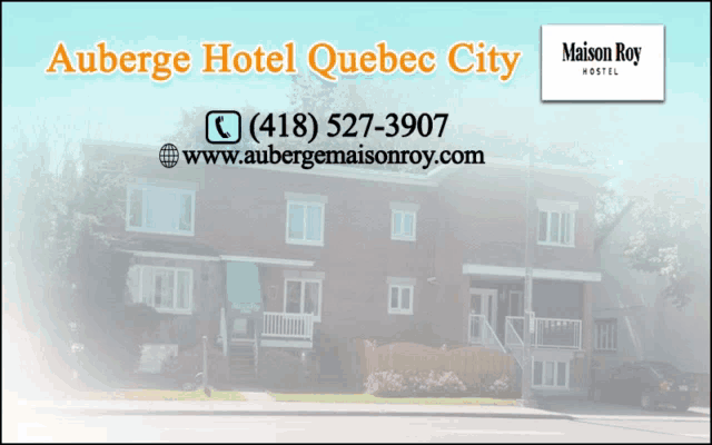 an advertisement for auberge hotel quebec city shows a picture of the hotel
