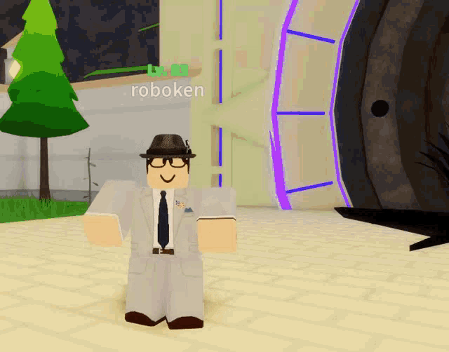 a cartoon character with the name roboken on the bottom left