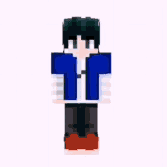 a minecraft character with a blue shirt and black pants .