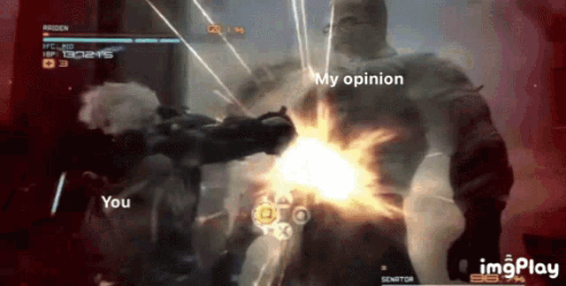 a video game scene with the words my opinion you on the bottom right
