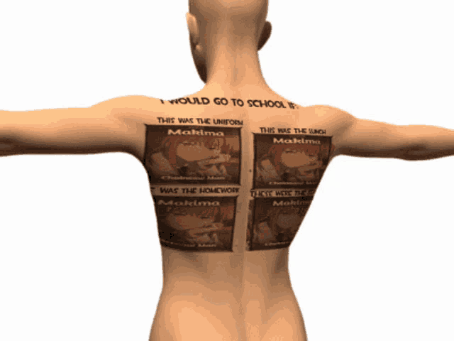 a man has a tattoo on his back that reads " i would go to school if "