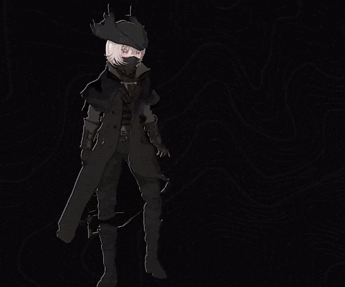a drawing of a person with a sword and a hat