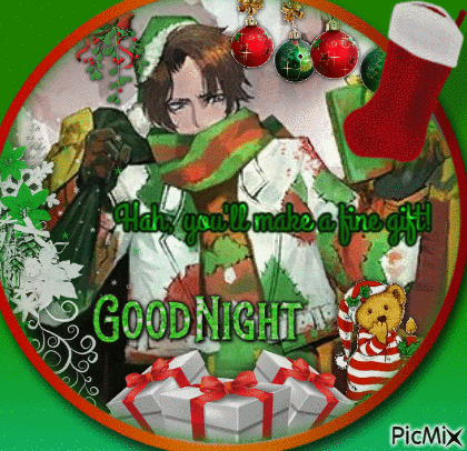 a picture of a man with a scarf around his neck and the words " good night " on it