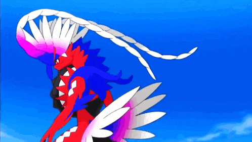 a cartoon drawing of a red white and blue monster with wings