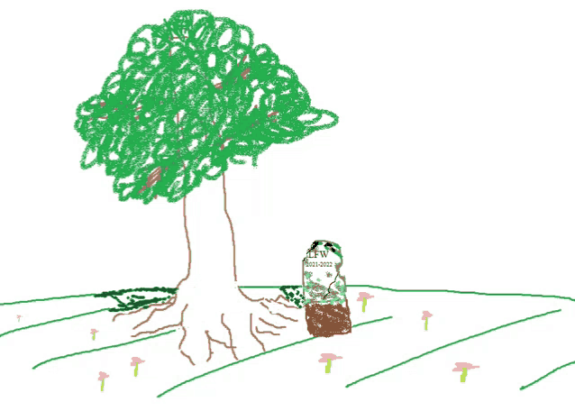 a child 's drawing of a tree and a gravestone with the year 1922 on it
