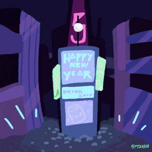 a sign that says happy new year is lit up in the dark