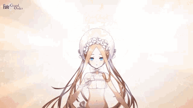 a close up of a girl with blue eyes from a video game called fate order