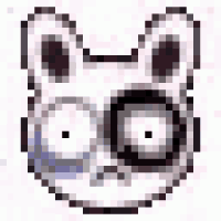 a pixel art of a rabbit 's face with a sad expression .
