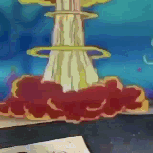 a cartoon illustration of a nuclear explosion with smoke coming out of it