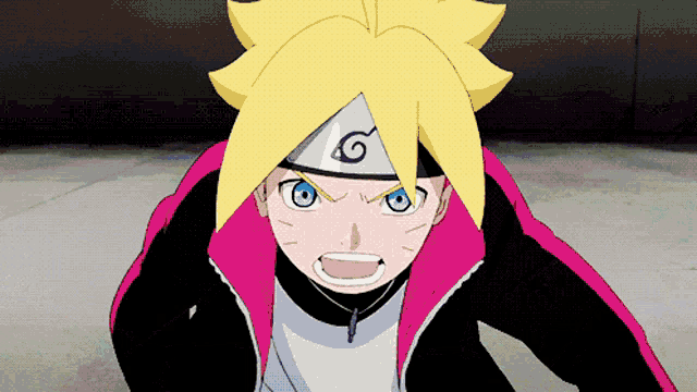 a cartoon character with yellow hair and blue eyes has a headband with the letter g on it