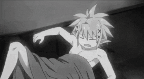 a black and white drawing of a naked anime character laying on the floor .