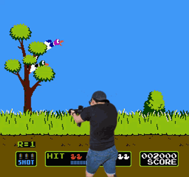 a man is playing a game of duck shooting with a score of 1000
