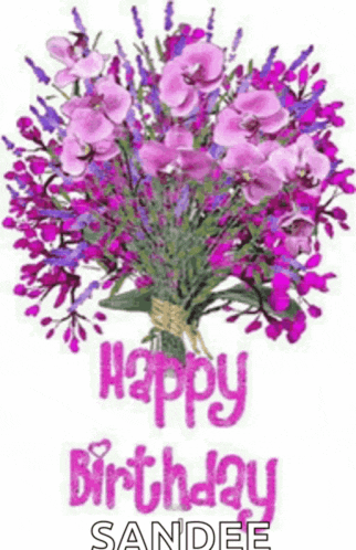 a birthday card with a bouquet of purple flowers