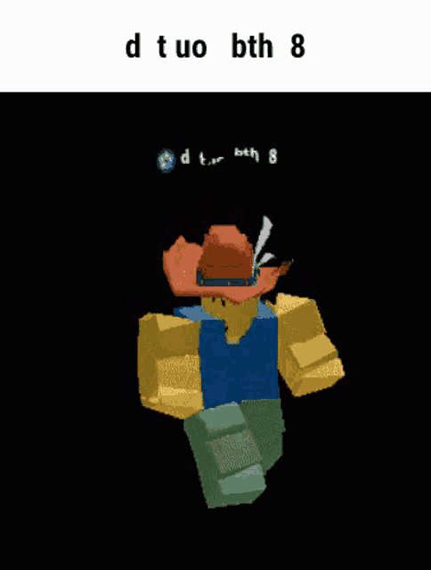 a roblox character wearing a cowboy hat and a sword is dancing