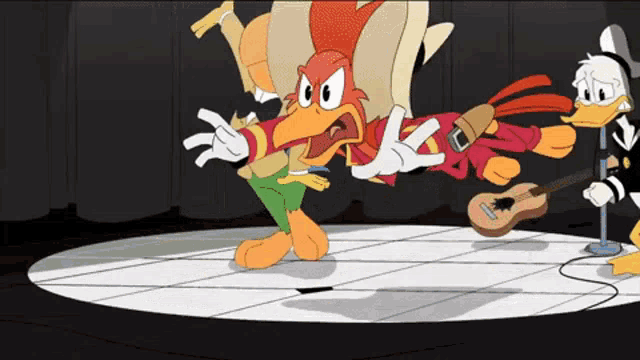 a group of cartoon characters including a rooster and a duck
