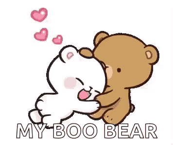 a couple of teddy bears hugging each other with hearts flying around them .