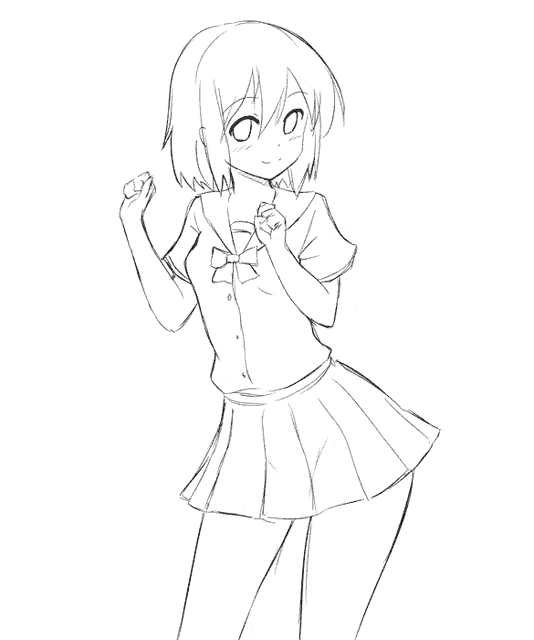 a drawing of a girl in a school uniform