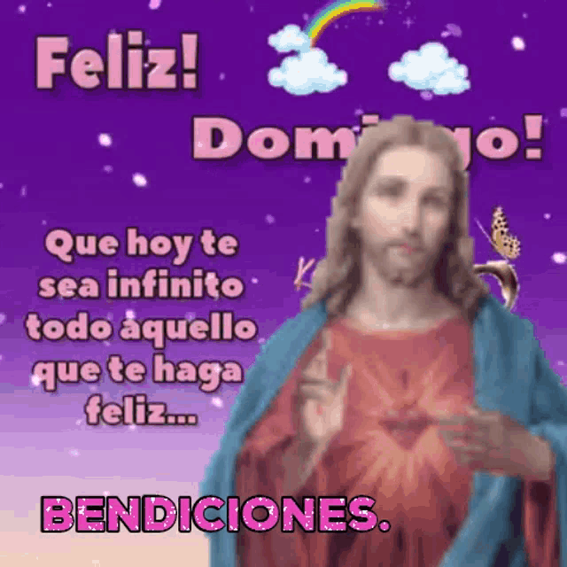 a picture of jesus with the words feliz domingo written on it
