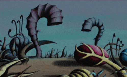 a painting of a seahorse surrounded by seashells