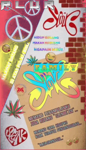 a poster with a peace sign and smiley faces that says family