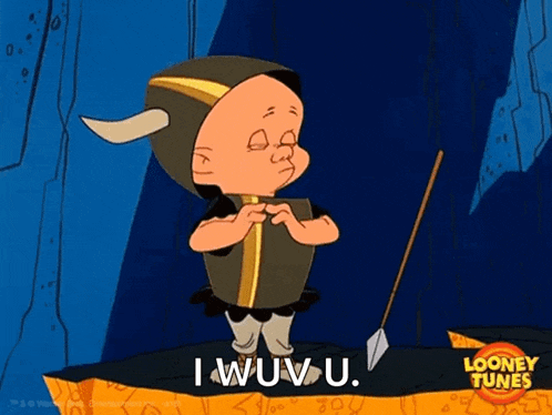 a cartoon character from looney tunes says " i wouv u "