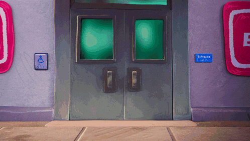a cartoon drawing of an entrance with a handicap accessible button