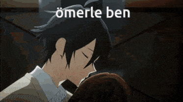 a man and a woman are kissing with the words " omerle ben " written above them